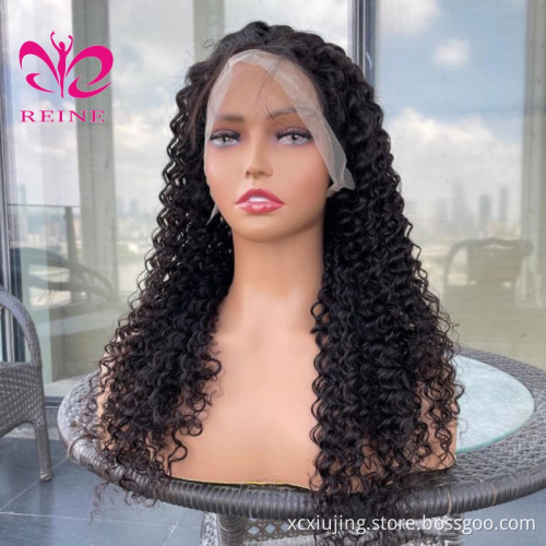 REINE Natural Human Hair Wigs For Black Women Brazilian Human Hair Frontal Lace  kinky curl Wig  double drawn human hair wigs
